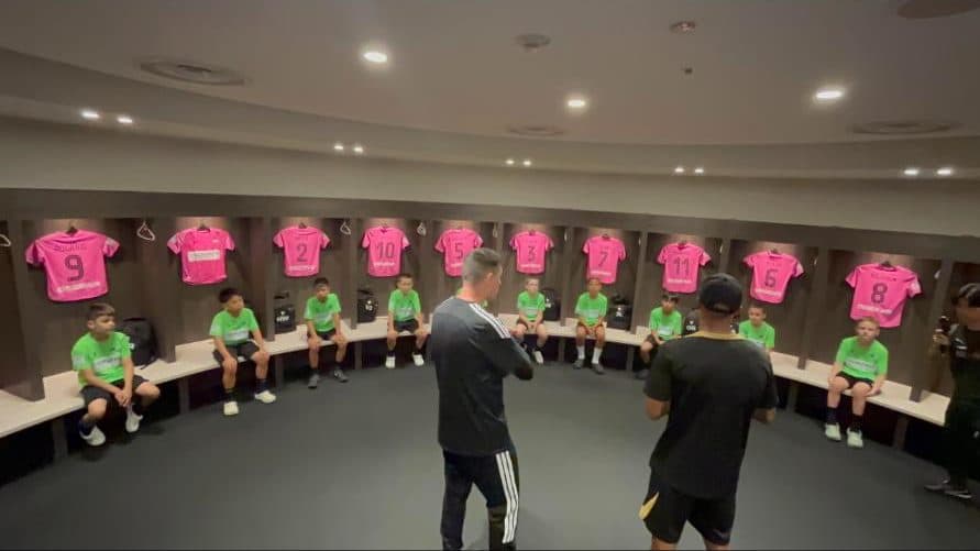 Players in a J.League stadium dressing room